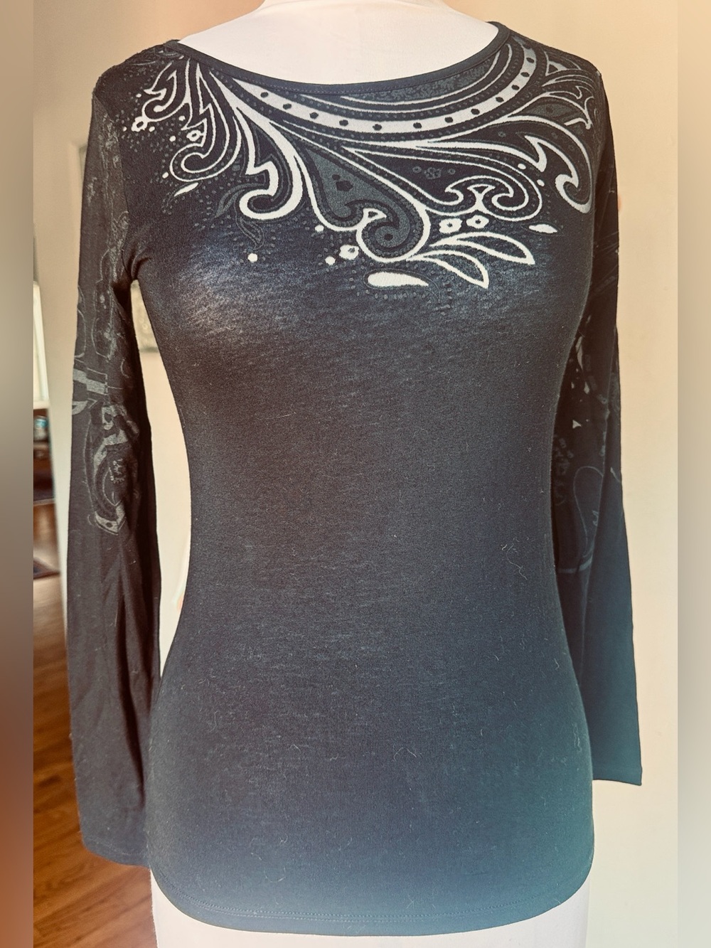 ETRO Black Long Sleeve Burnout Tattoo T-Shirt Size 40 XS S